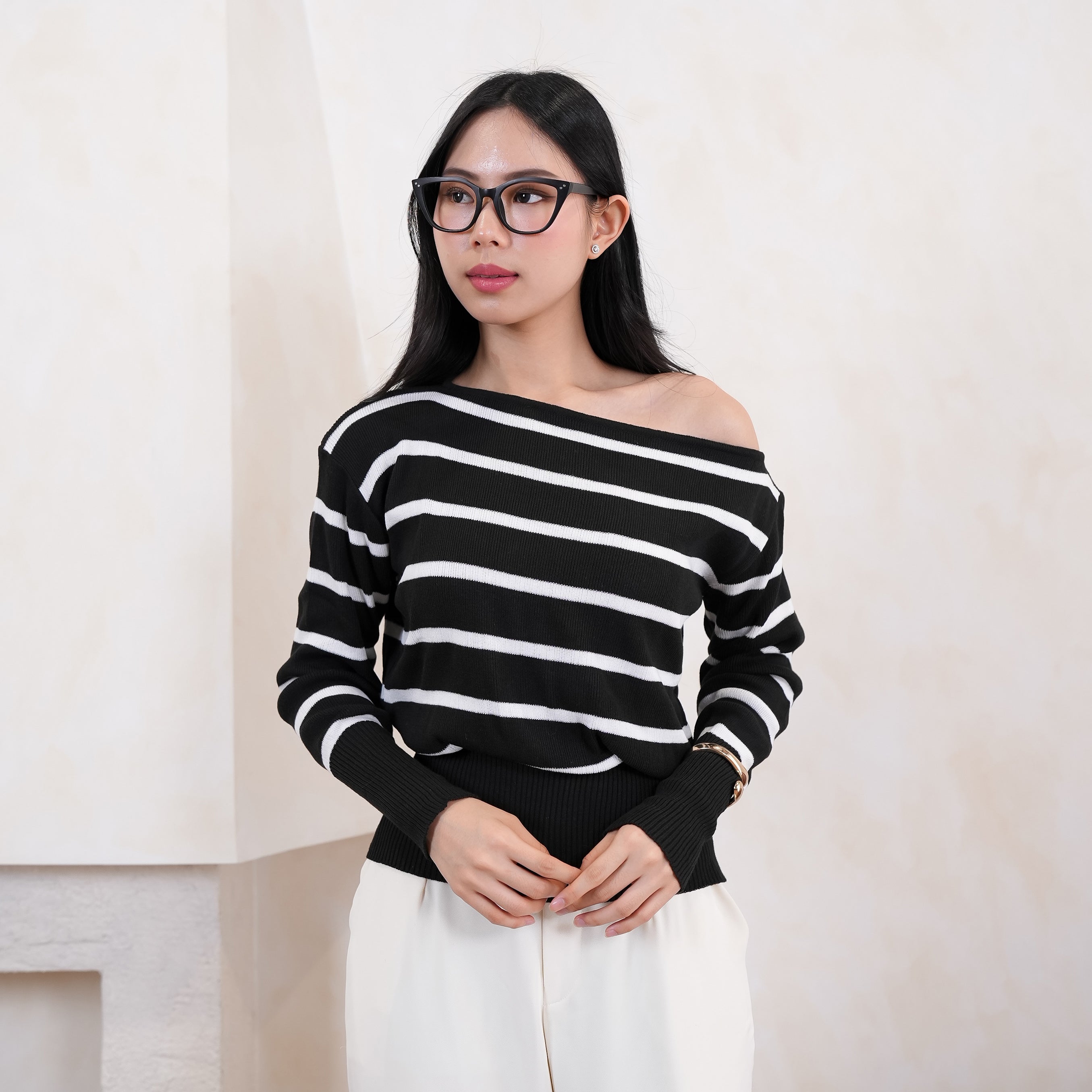 Liora Stripe Off-Shoulder Knit