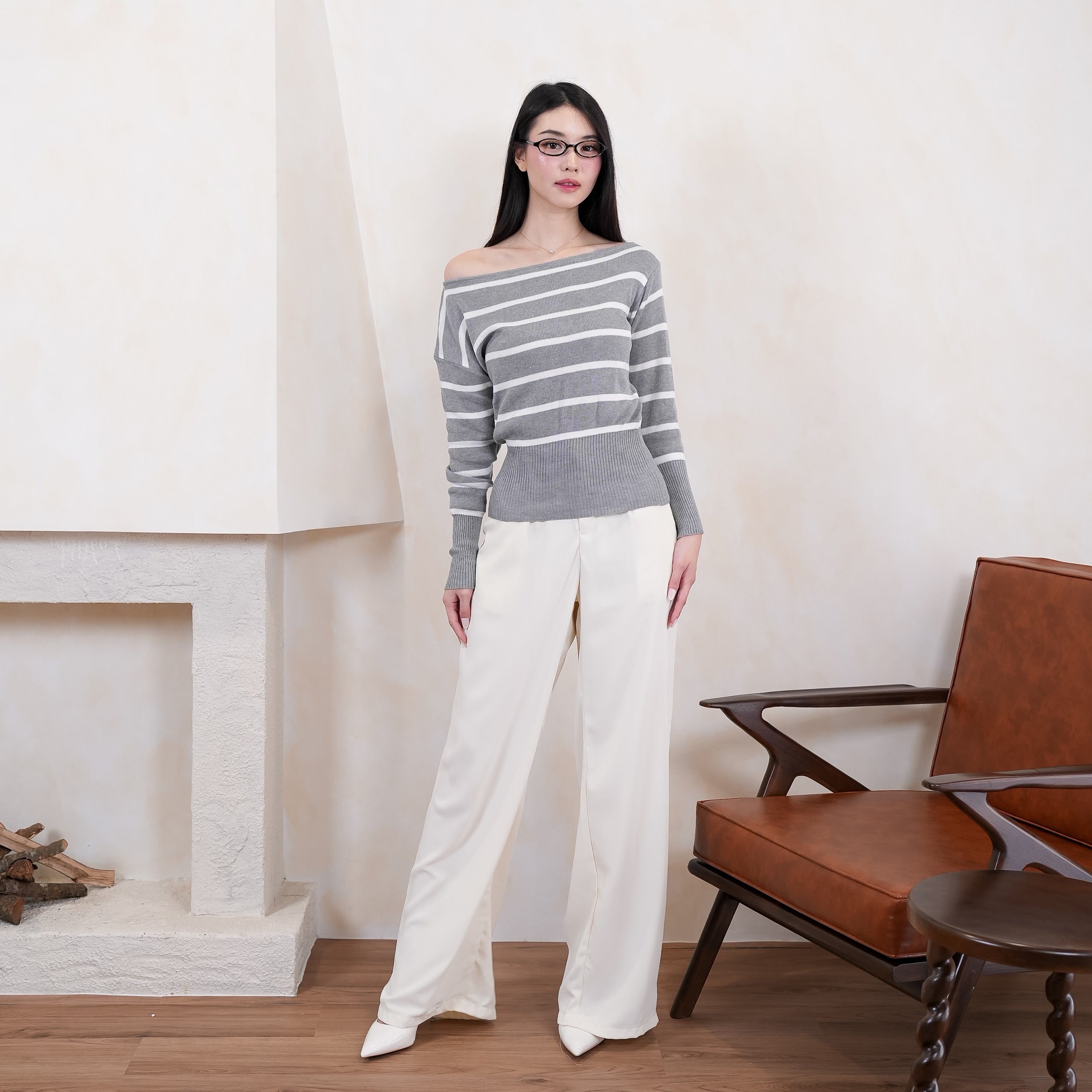 Liora Stripe Off-Shoulder Knit