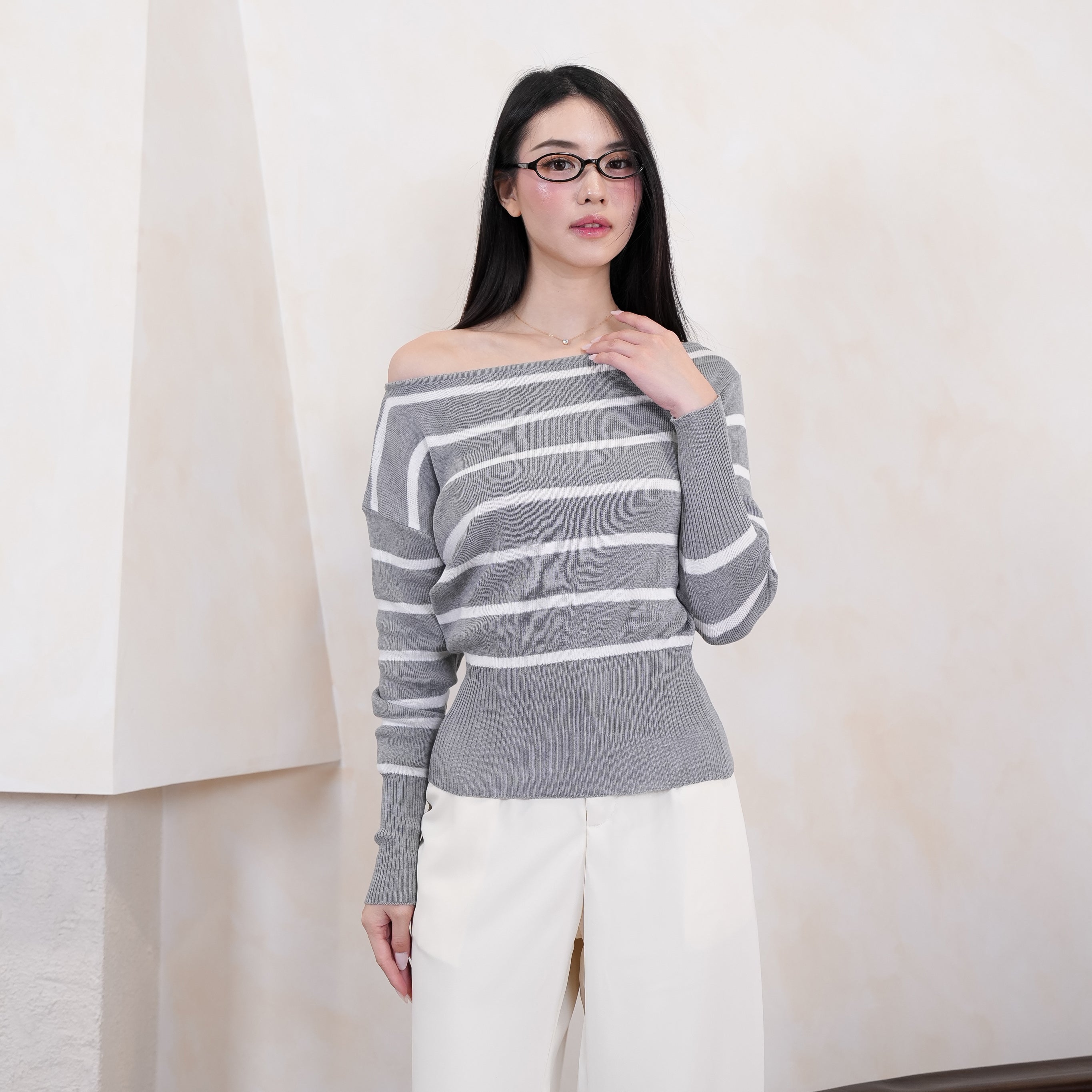 Liora Stripe Off-Shoulder Knit