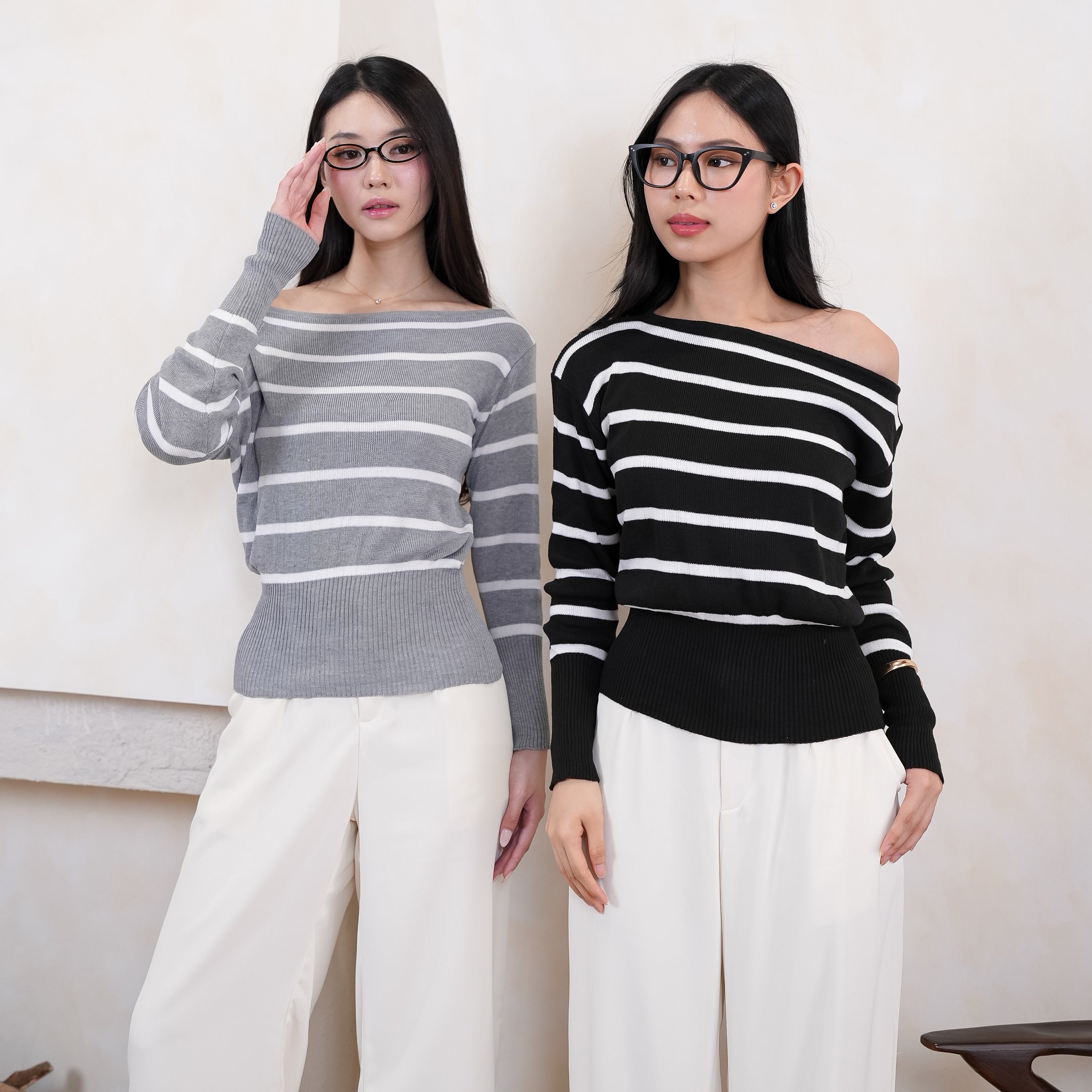 Liora Stripe Off-Shoulder Knit