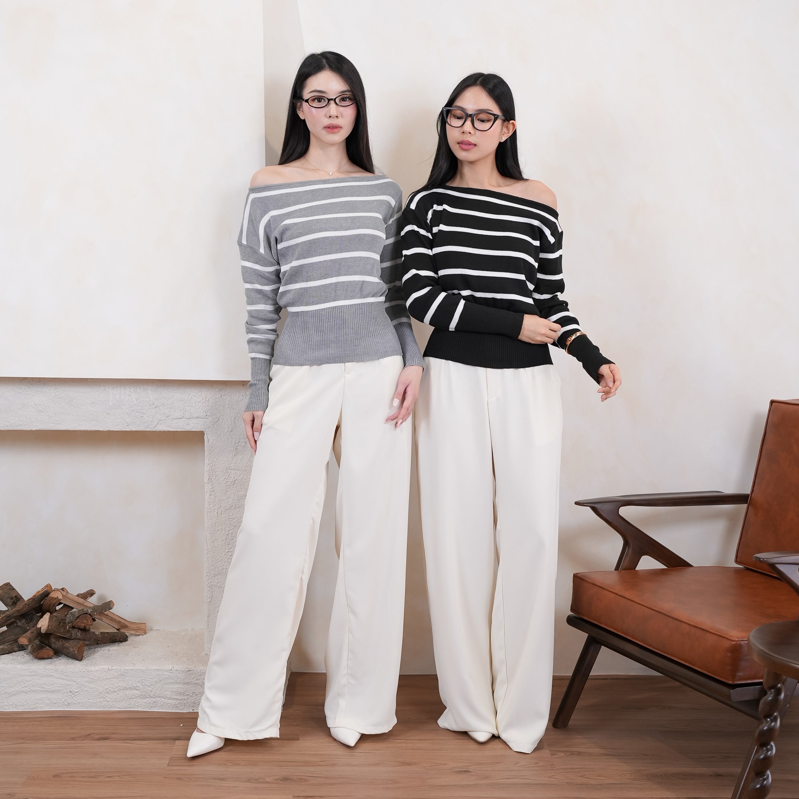Liora Stripe Off-Shoulder Knit