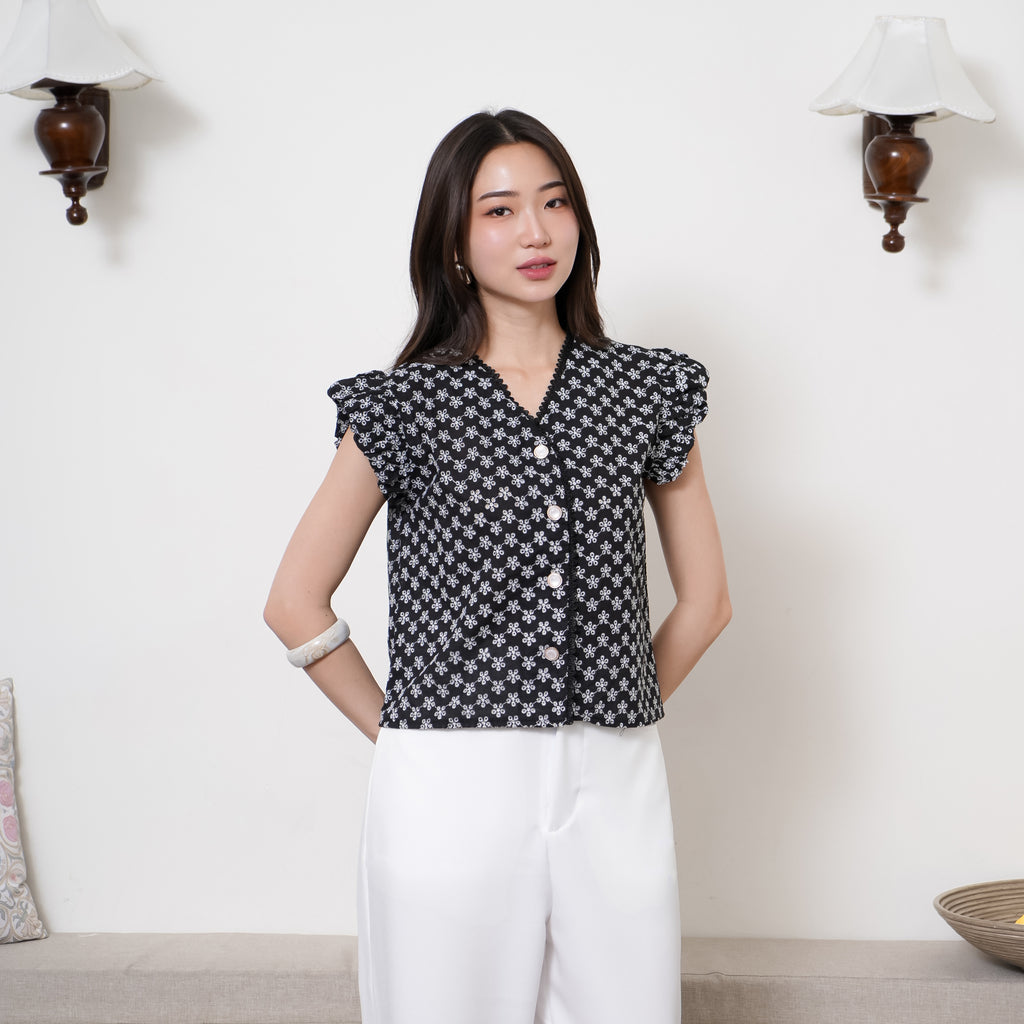 Maëra Embroidered Puff Sleeve Blouse